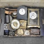 A 19th century four glass mantel clock, for restoration, together with a collection of clock parts