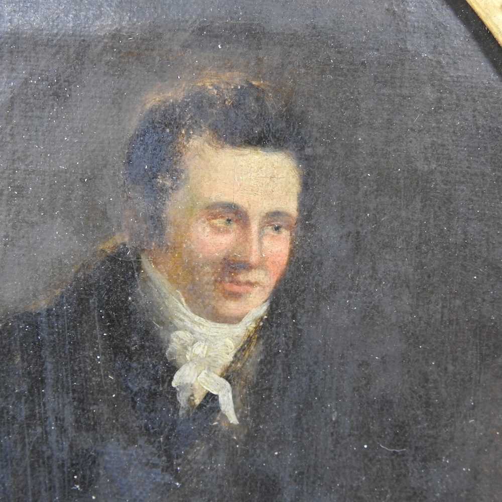English school, 18th century, portrait of a gentleman, oil on canvas, 18 x 14cm oval - Image 3 of 7