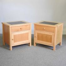 A pair of modern bedside cabinets, each with a marble inset top (2) 60w x 48d x 61h cm