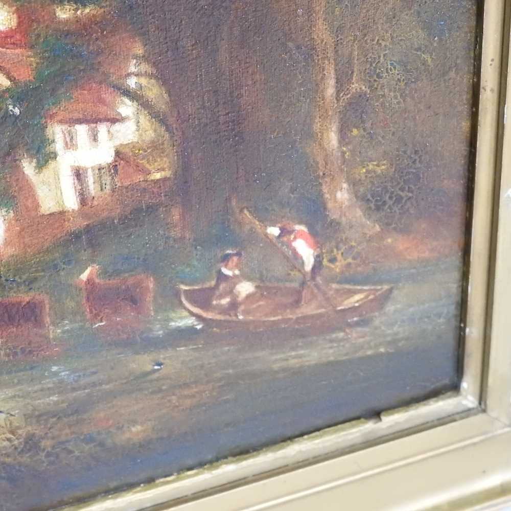 Manner of John Constable, 19th century, figures on a punt, oil on canvas, 29 x 24cm - Image 4 of 5