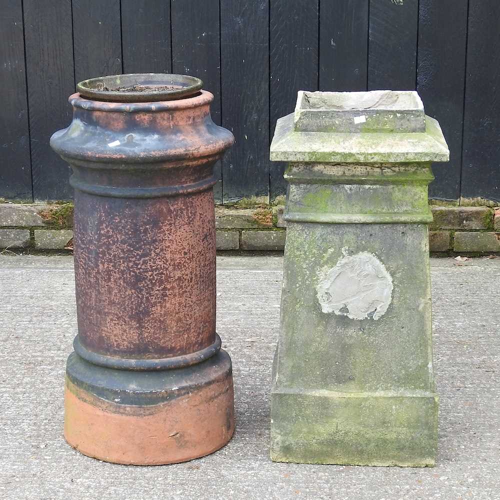 A buff terracotta chimney pot, 74cm high, together with another (2)