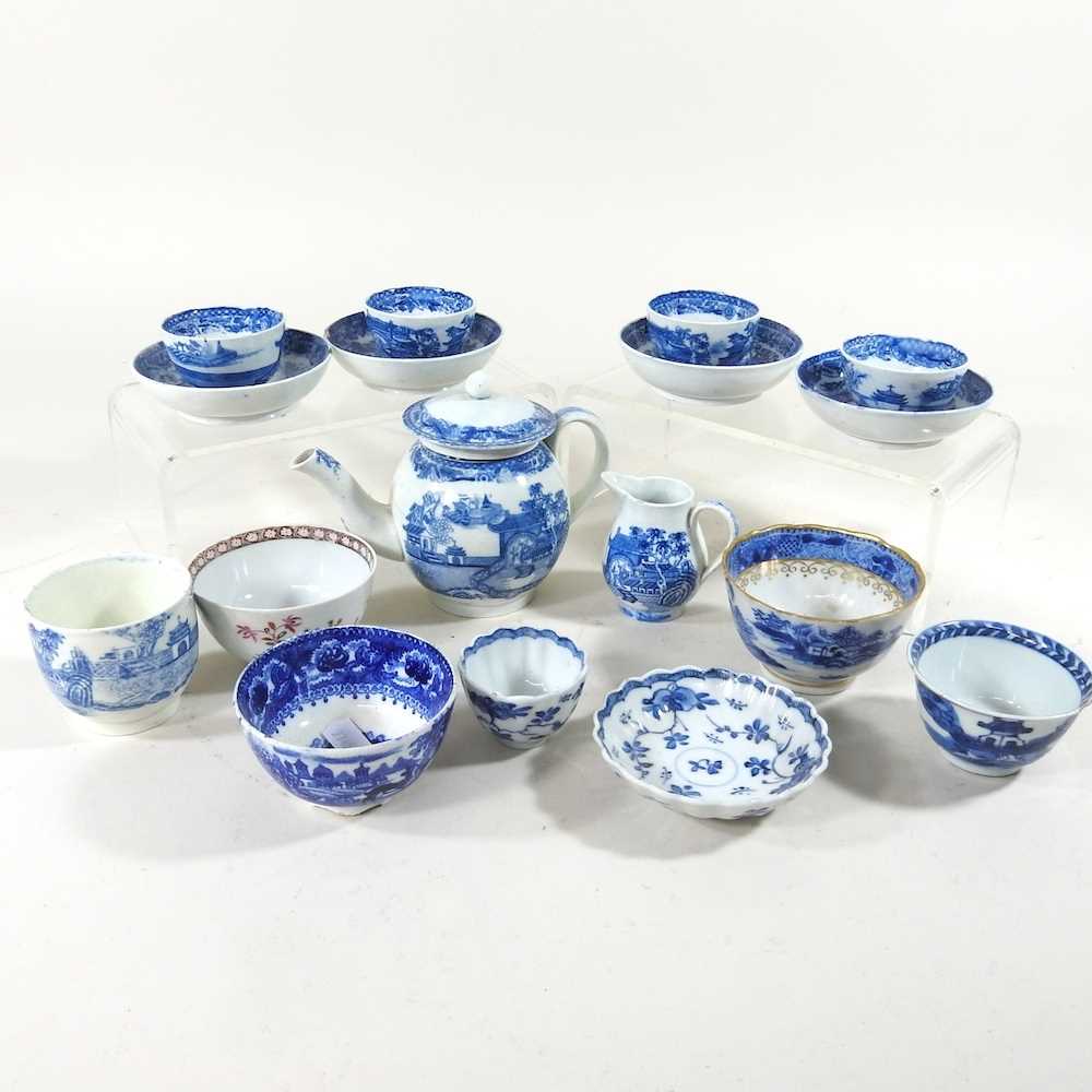 An 18th century Staffordshire pearlware blue and white child's part teaset, decorated in the