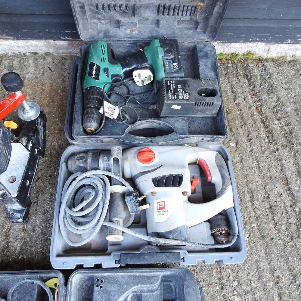 An Evolution chop saw, together with a rotary hammer drill, a cordless drill and a detail sander ( - Image 3 of 4