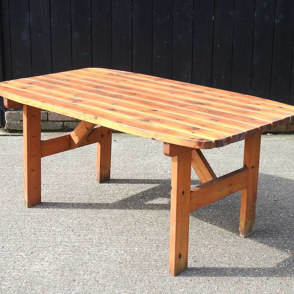 A pine garden table 150w x 90d x 68h cm