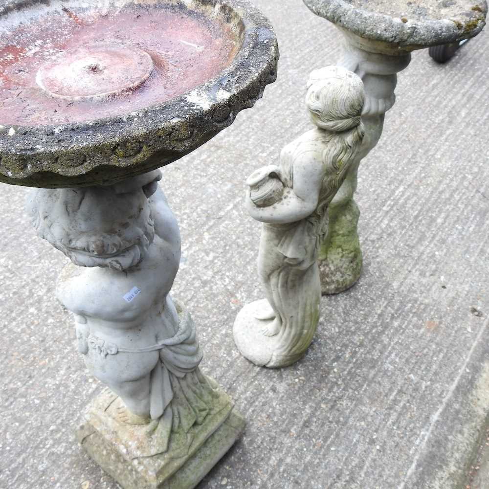 A cast stone figural bird bath, 84cm high, together with another smaller and a garden statue (3) - Bild 2 aus 6