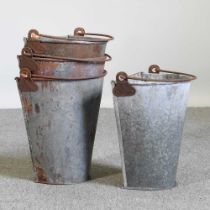 A set of four galvanised bucket wall planters, 30cm high