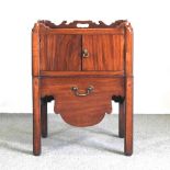 A George III style mahogany tray top commode, with a gallery back 55w x 46d x 76h cm