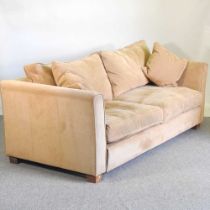 A Collins & Hayes beige suede upholstered sofa, with loose cushions 217w x 95d x 89h cm This is