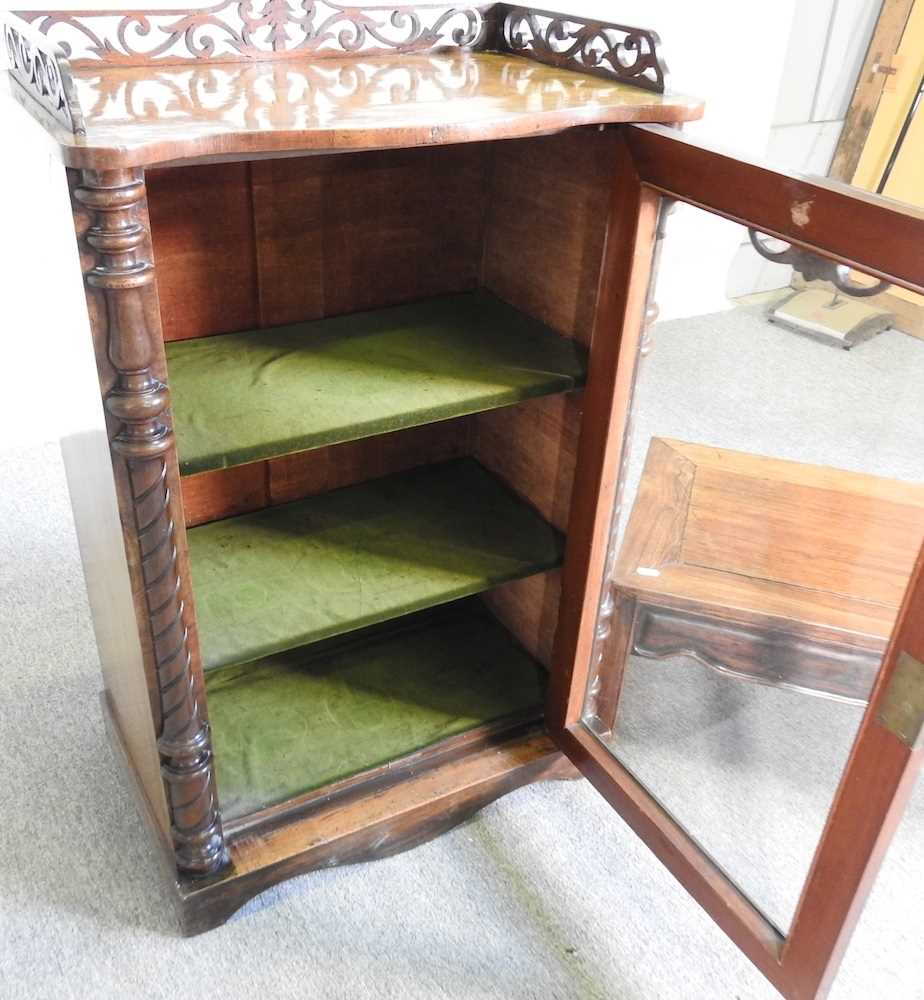 A Victorian burr walnut serpentine pier cabinet, with a fret carved gallery, 59cm wide, together - Image 5 of 6