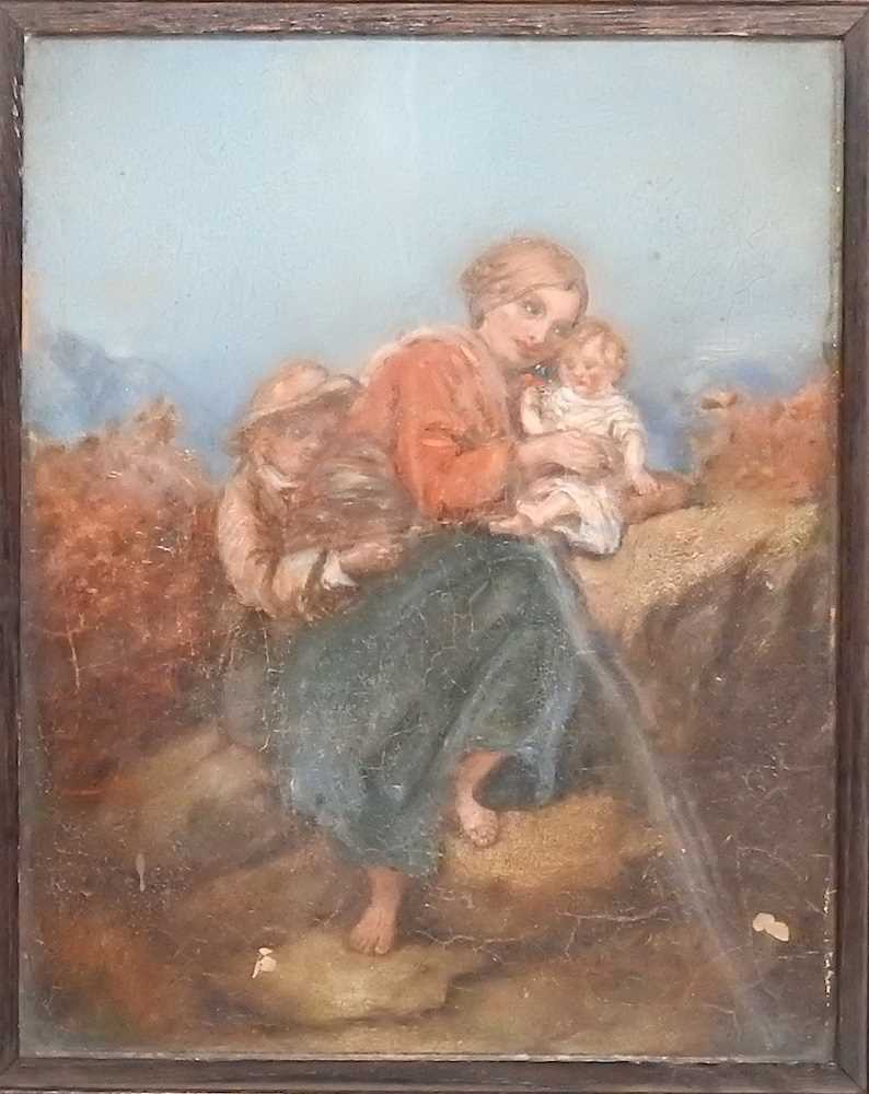 English school, 19th century, mother and her children in a rocky landscape, oil on panlel, 26 x - Image 3 of 10