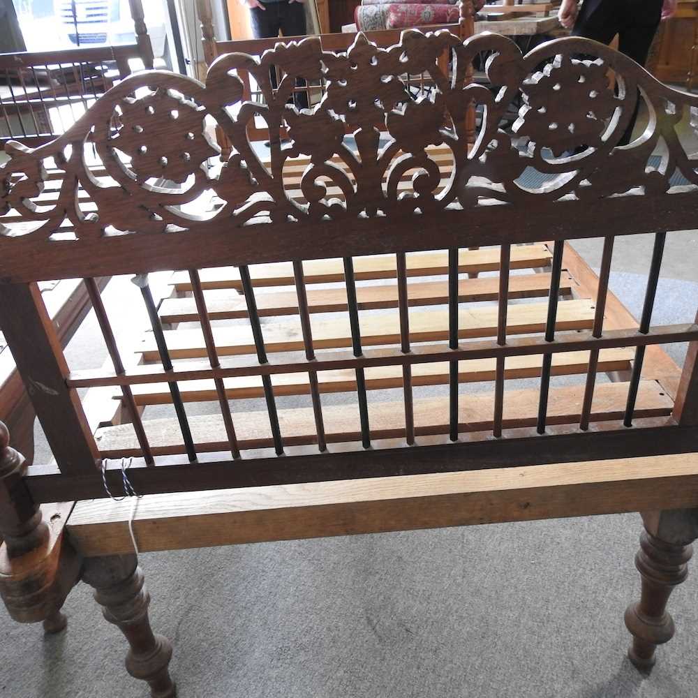 A near pair of Indonesian teak four poster canopy beds, on turned legs (2) 203w x 100d x 188h cm - Image 7 of 7