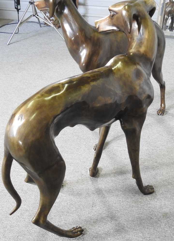 A pair of life sized bronze sculptures of greyhounds, each shown standing, 84cm high (2) - Image 6 of 6