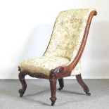 A Victorian carved rosewood button back upholstered chair 95cm high