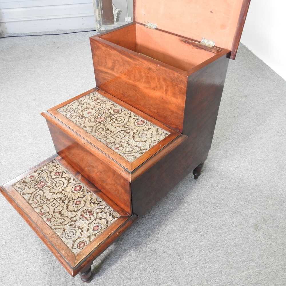 A 19th century mahogany step commode, with a tapestry top 48w x 73d x 55h cm - Image 3 of 4