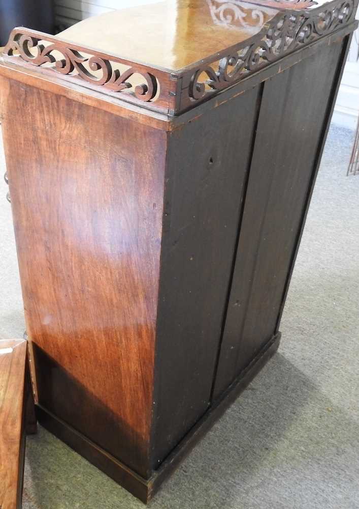A Victorian burr walnut serpentine pier cabinet, with a fret carved gallery, 59cm wide, together - Image 2 of 6