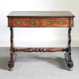 A 19th century sofa table, with an inset top, on standard end supports 92w x 62d x 76h cm