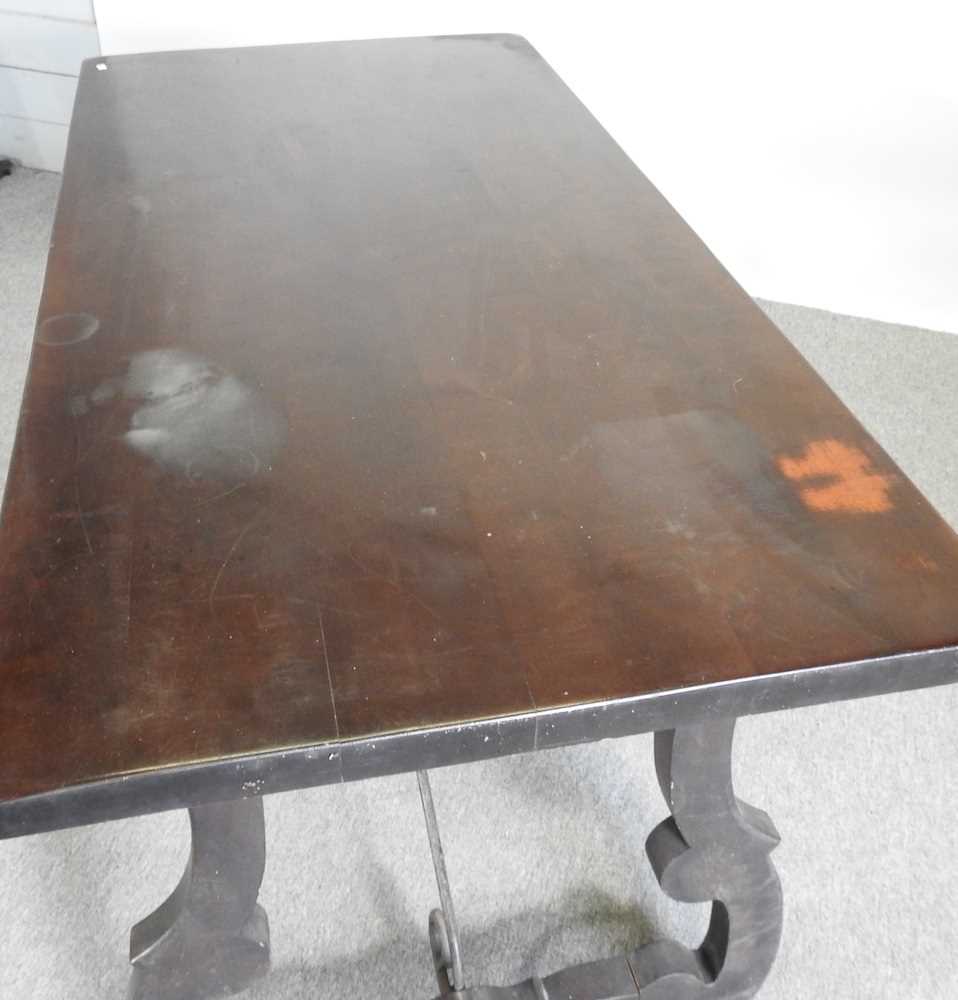 A Spanish dining table, 20th century, on a splayed base with iron supports 151w x 76d x 76h cm - Image 3 of 5