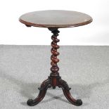 A 19th century occasional table, on a spirally turned column and tripod base 56w x 56d x 73h cm