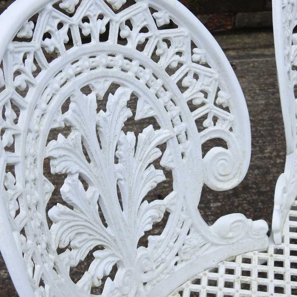 A white painted triple chair back metal garden seat, 136cm wide 133w x 56d x 84h cm Overall - Image 5 of 5
