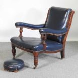 A Victorian blue upholstered armchair, by Maple & Co., stamped to the leg, together with a