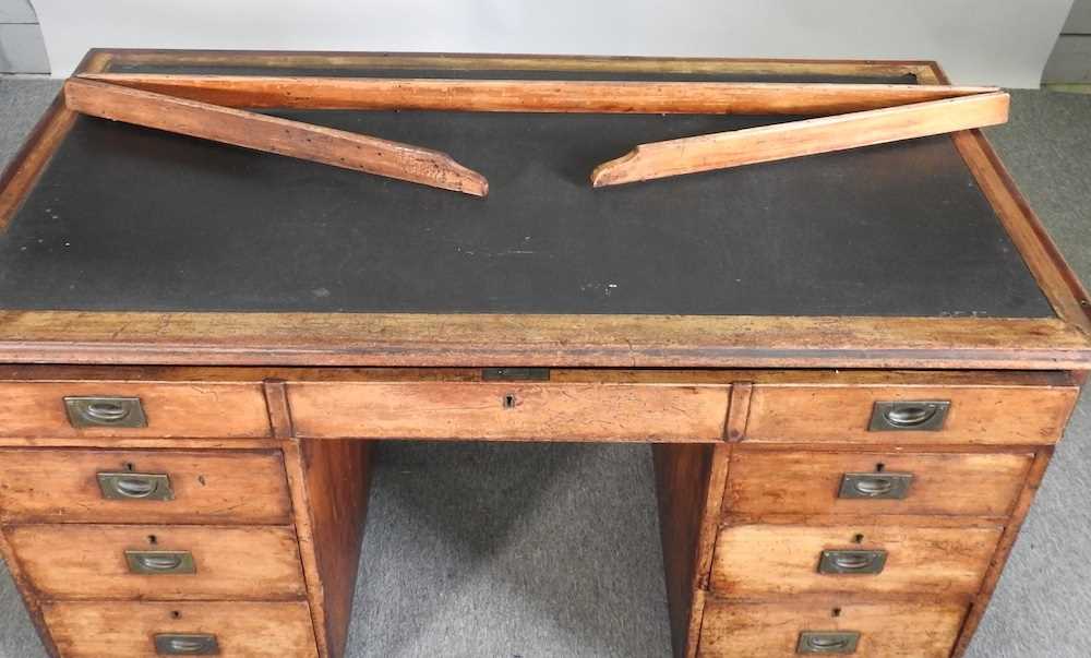 A 19th century campaign style pedestal desk, with a removable gallery back and inset writing surface - Image 4 of 6