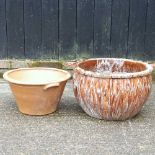 A glazed garden pot, 52cm wide, together with another smaller (2)