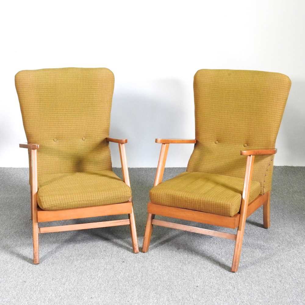 A pair of mid 20th century upholstered open armchairs (2)