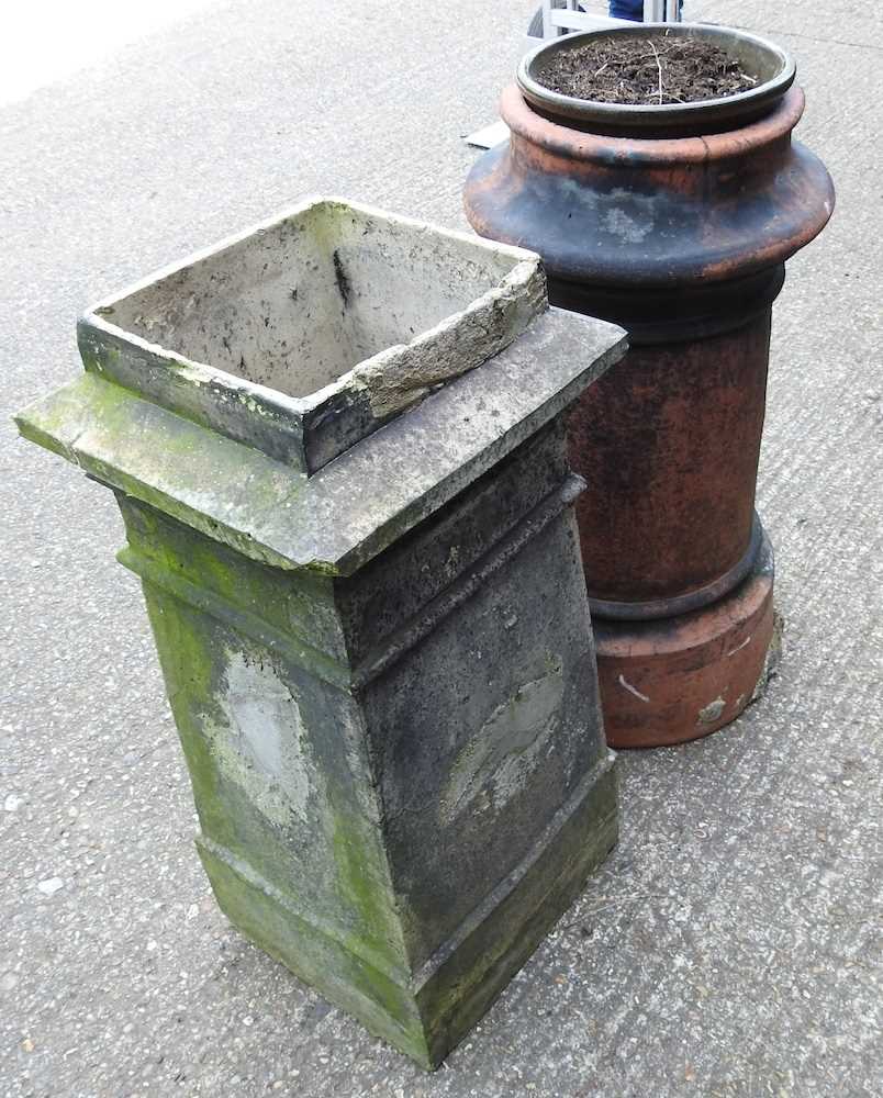 A buff terracotta chimney pot, 74cm high, together with another (2) - Image 3 of 3