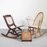 An Ercol style spindle back armchair, together with an early 20th century folding chair and a