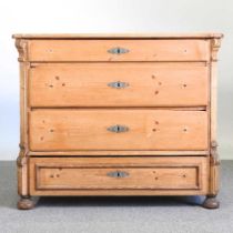 An early 20th century continental pine chest, containing four long drawers, on bun feet 102w x 52d x