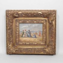 Continental school, 20th century, beach scene with figures, signed indistinctly, oil on panel, 20