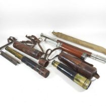 A 19th century brass and leather clad three drawer telescope, 76cm long, in a leather case, together