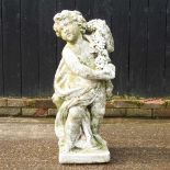 A cast stone garden statue of a cherub, emblematic of the seasons, 91cm high