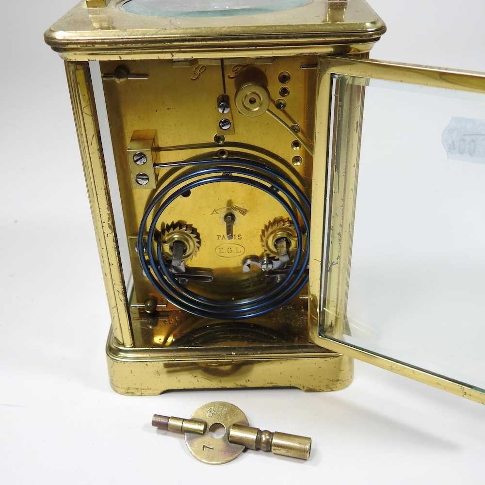 A 19th century brass cased carriage clock, the dial signed Elkington & Co Ltd, Paris, with push - Image 5 of 5