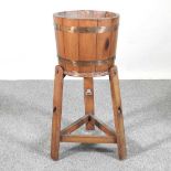 An Arts and Crafts coopered light oak jardiniere, on stand 32w x 74h cm