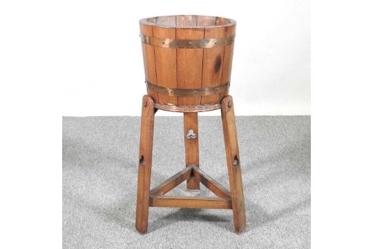 An Arts and Crafts coopered light oak jardiniere, on stand 32w x 74h cm - Image 1 of 4