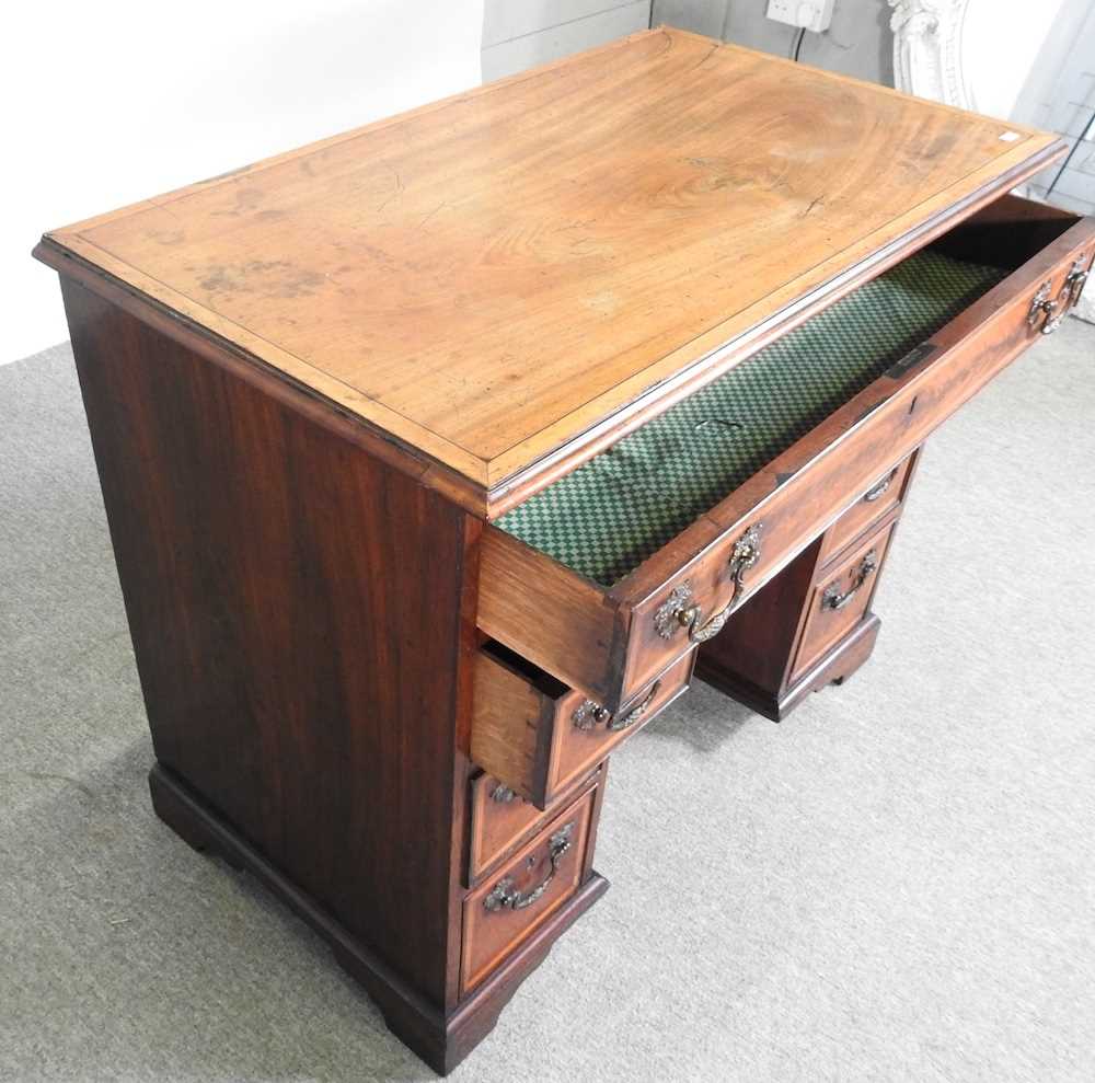 A 19th century mahogany, inlaid and crossbanded kneehole desk, on bracket feet 91w x 53d x 77h cm - Image 3 of 4