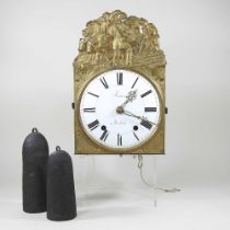 A 19th century French wall clock, with a white enamel dial and weight driven movement, 25cm wide