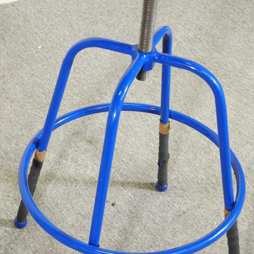 A pair of blue painted metal tractor seat bar stools (2) - Image 4 of 4