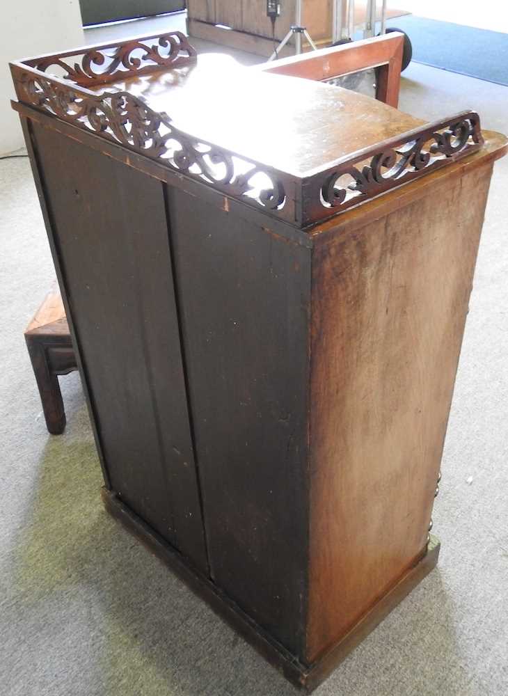 A Victorian burr walnut serpentine pier cabinet, with a fret carved gallery, 59cm wide, together - Image 6 of 6