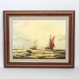 K Hammond, seascape with fishing vessels, signed oil on canvas, 29 x 39cm