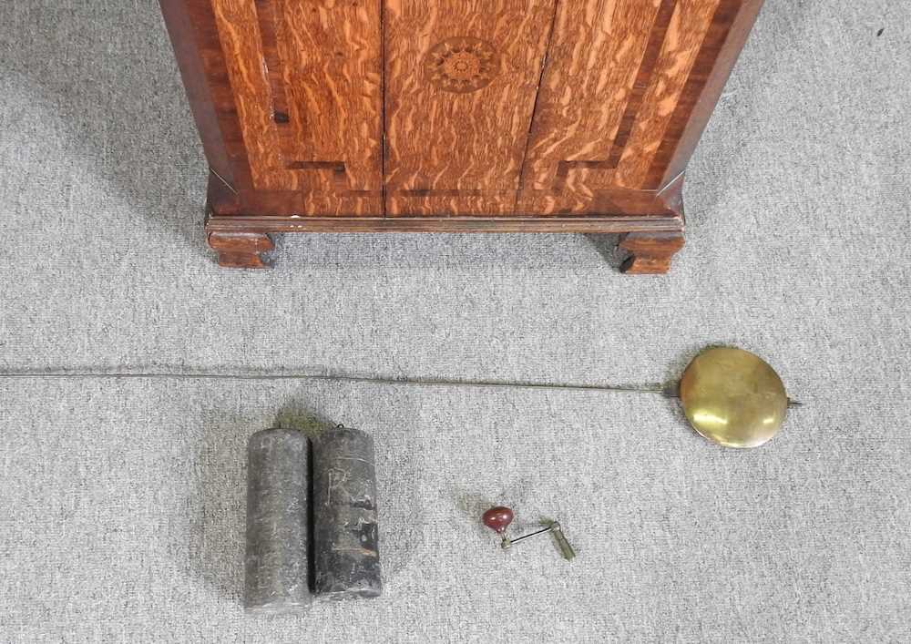 A George III oak and mahogany crossbanded cased longcase clock, with a swan neck pediment, the - Image 9 of 12