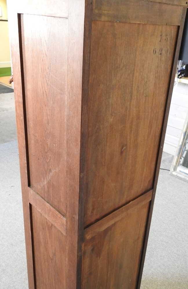 An early 20th century oak tambour front filling cabinet, on a plinth base 46w x 39d x 151h cm - Bild 6 aus 7
