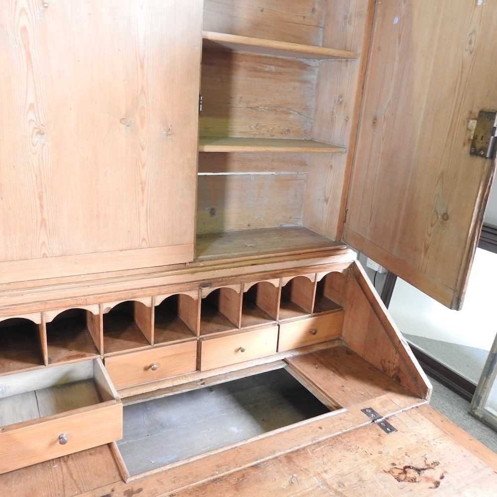 A 19th century stripped pine bureau cabinet, with a fitted interior 96w x 55d x 179h cm - Image 5 of 5