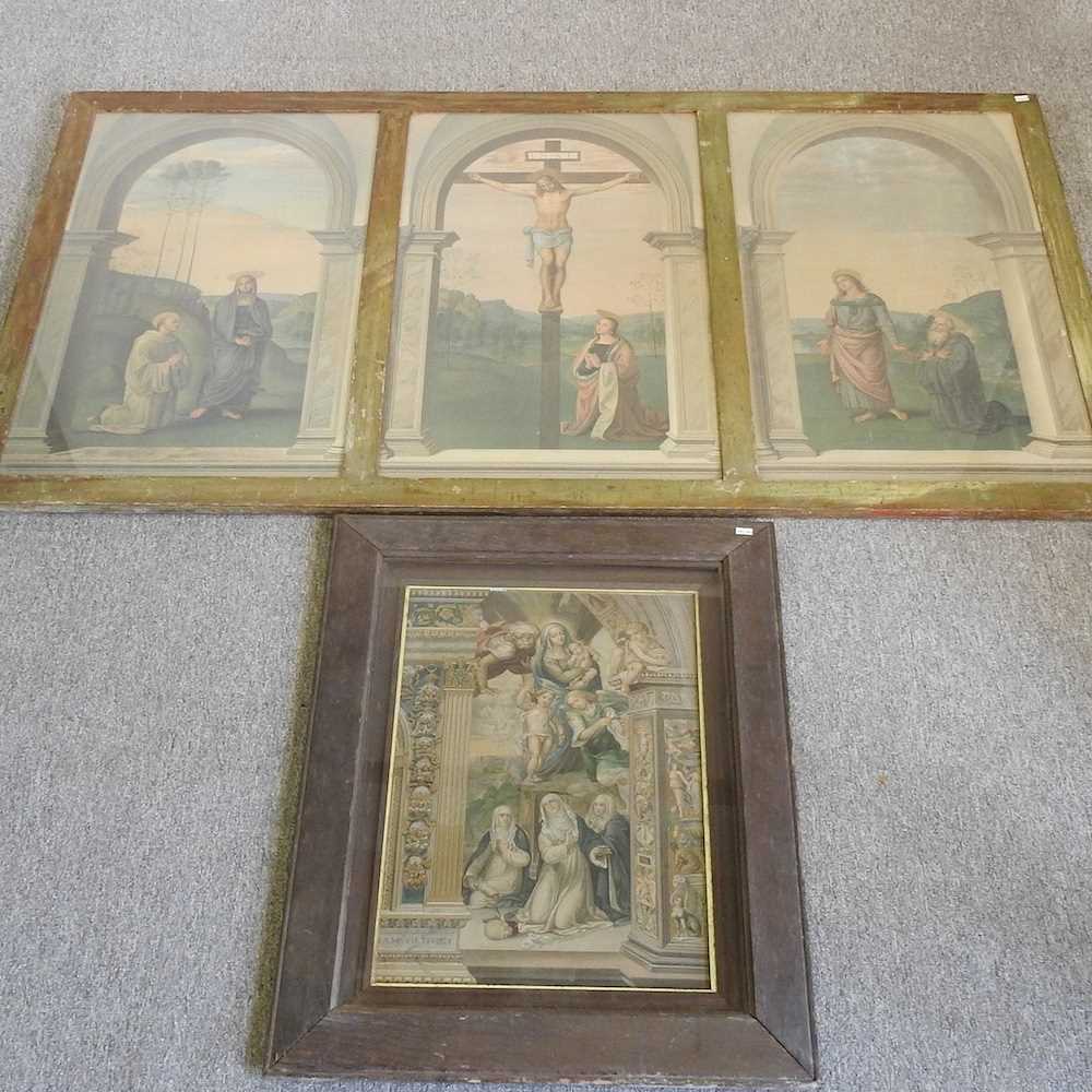 A religious triptych of The Crucifixion, engraving, 152 x 75 cm, together with another (2) - Image 3 of 8