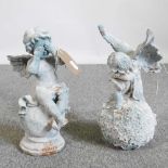 A model of an angel, on a ball, together with another, 30cm high (2)