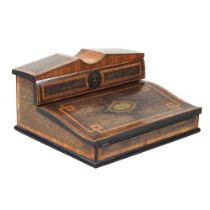 A 19th century rosewood, marquetry and cut brass writing slope, with a hinged top and fitted