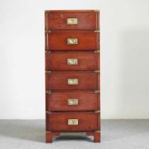 A military style brass bound narrow chest of six drawers 51w x 36d x 123h cm