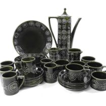 A 1960's Portmeirion Totem pattern part coffee service, designed by Susan Williams-Ellis