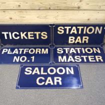 A collection of railway information signs, each 30 x 66cm (5)
